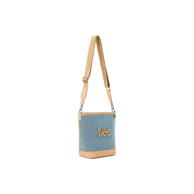 Lee Fabric+Artificial Leather Crossbody Bucket Bag, Shoulder Bag Regular Women's Vintage Light Denim Blue-3