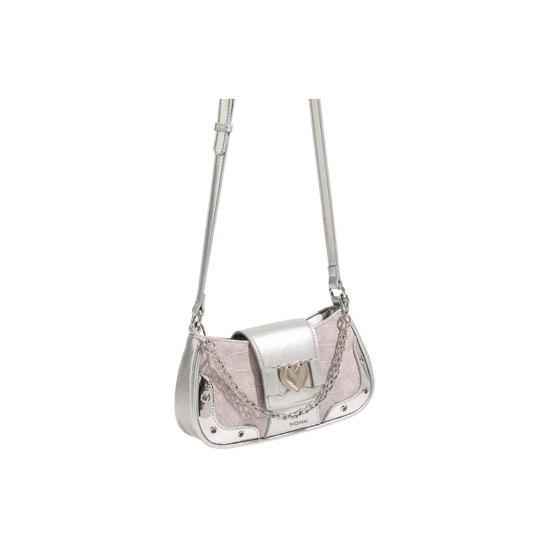 NOMK PU Shoulder Bag Crossbody Bag Women's Classic Black/Dusty Pink-5