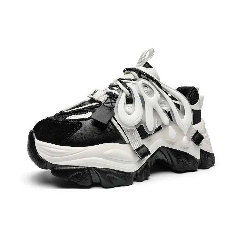 ORD Panda Collection Anti-Slip Wear-Resistant Breathable Lightweight Low-Top Chunky Sneakers Unisex Black White 6cm-21