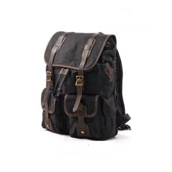 TTaG．baG Top Grain Cow Leather Patchwork Waterproof Oil Wax Canvas Backpack Regular Men's Multicolor