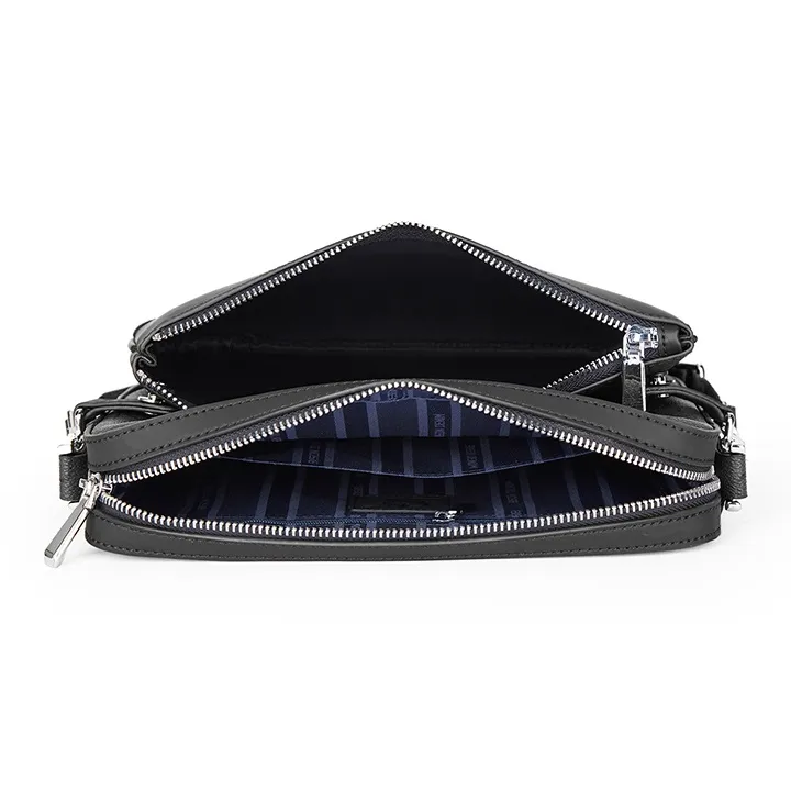 BISON DENIM PVC, Microfiber, Synthetic Leather, Textile Crossbody Bag, Shoulder Bag Men's Black-4