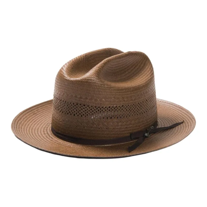 STETSON Straw Genuine Leather Sun Protection Hats Unisex Chocolate-2