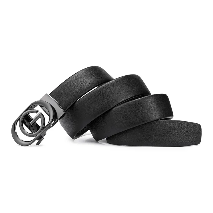 FAIRWHALE Genuine Leather Plain Weave Top Grain Cow Leather Alloy Automatic Buckle Belt Leather Belts Men's Width 3.5CM-1