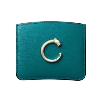 CARTIER Cow Leather Card Holder Unisex Dark Blue