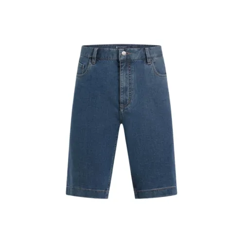 Hush Puppies Denim Shorts Men Retro Blue Denim [mulberry Silk + Cotton Blended] Elastic And Comfortable