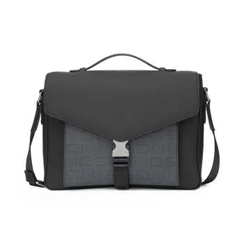 BISON DENIM PVC Versatile Messenger Bag Horizontal Crossbody Bag Handbag Medium Size Men's Black