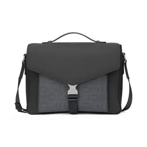 BISON DENIM PVC Versatile Messenger Bag Horizontal Crossbody Bag Handbag Medium Size Men's Black