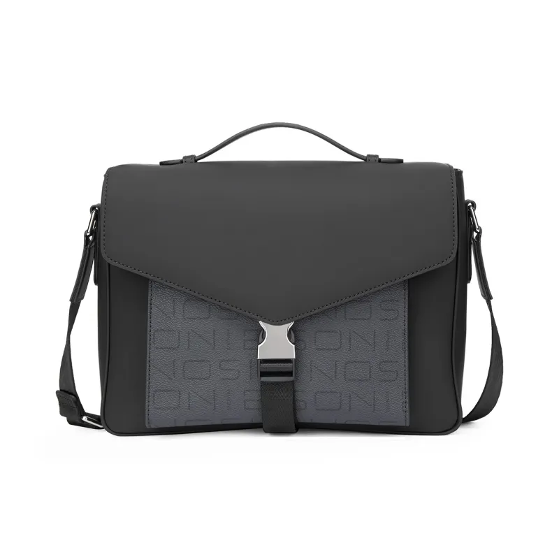 BISON DENIM PVC Versatile Messenger Bag Horizontal Crossbody Bag Handbag Medium Size Men's Black-0