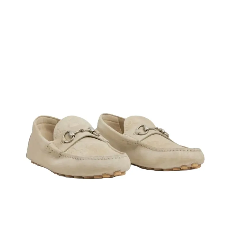 GUCCI Horsebit Gommino Loafers Men Beige-4