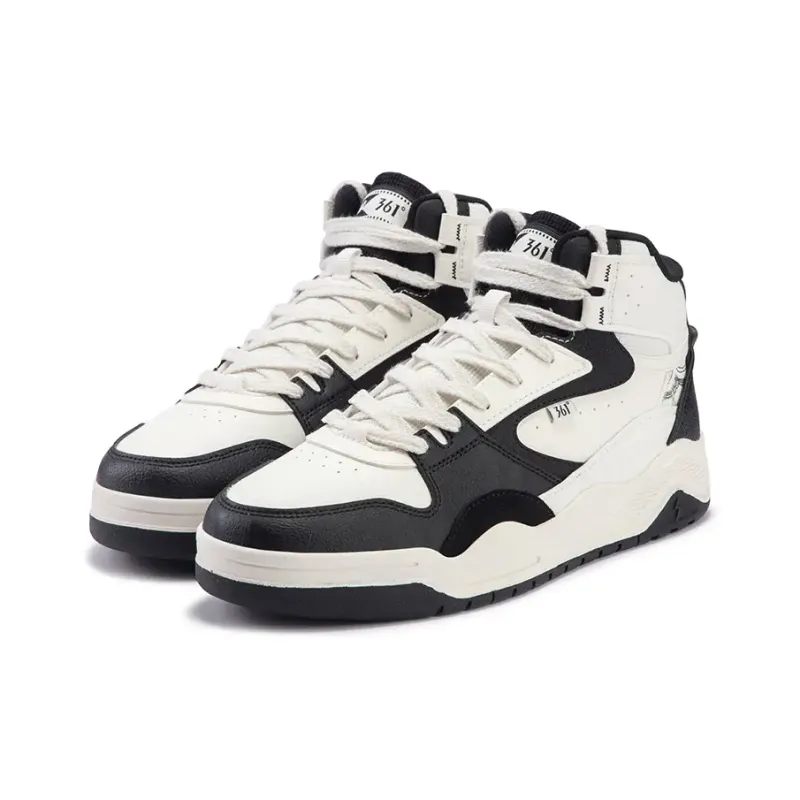 361° Xingran 4 Wear Resistant High Top Skateboard Shoes Men's White Black-2