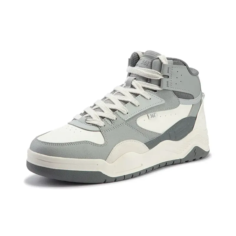 361° Xingran 4 Wear Resistant High Top Skateboard Shoes Men's White Gray-1