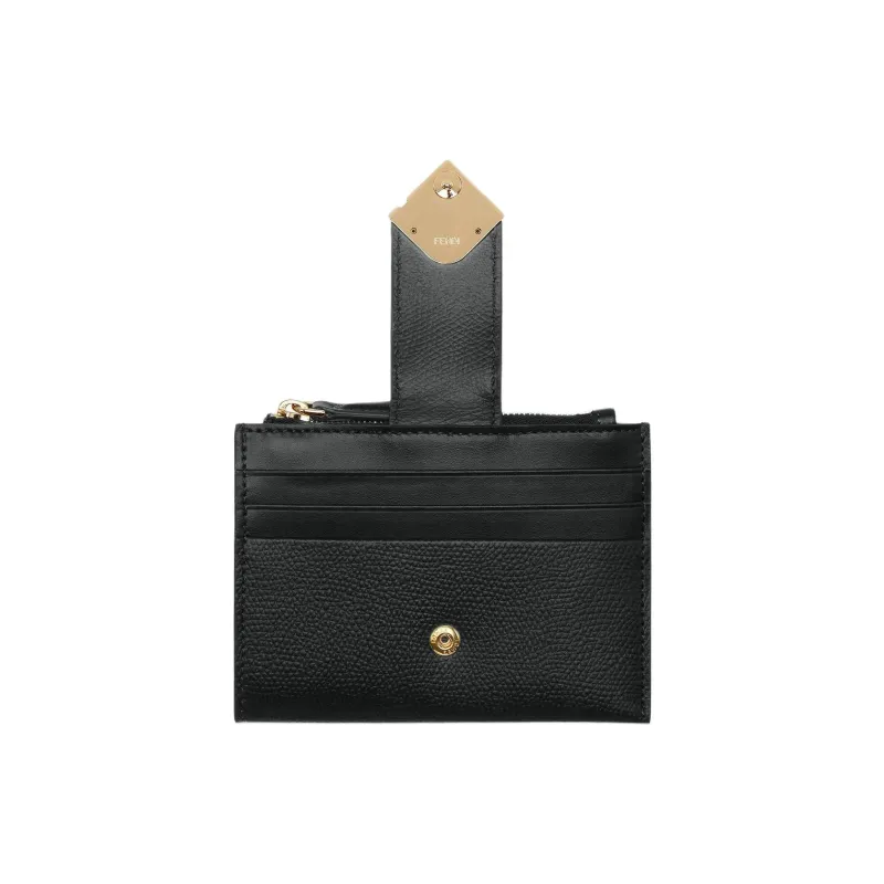 FENDI Cow Leather Card Holder Regular Unisex Black-1