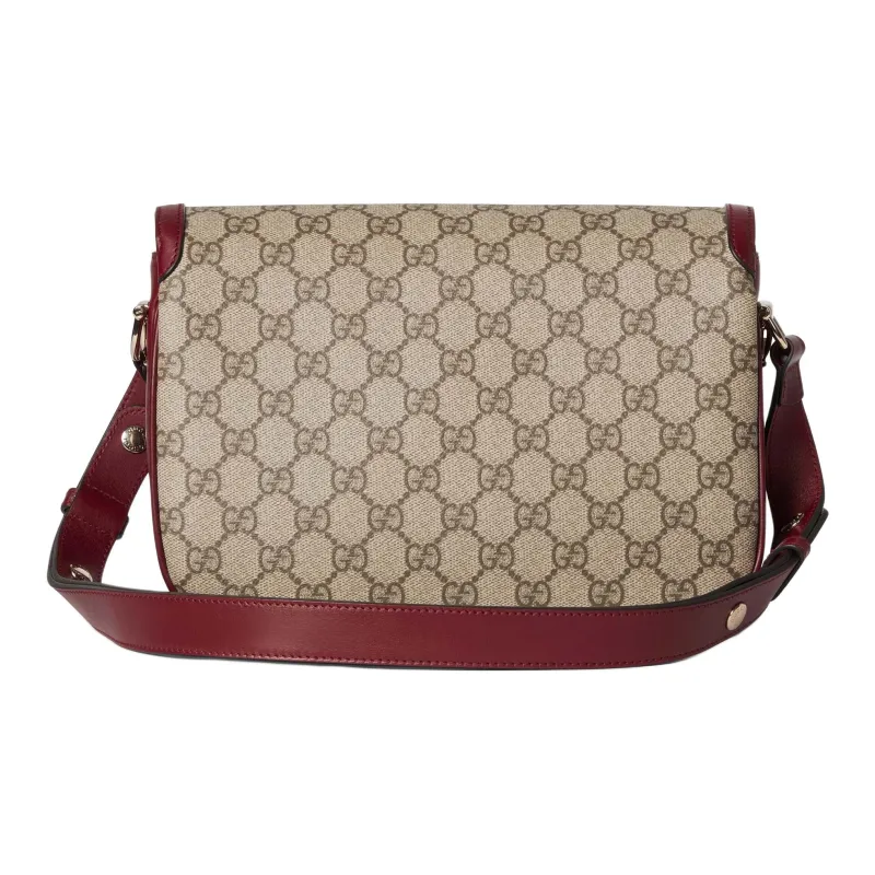 GUCCI Horsebit 1955 Canvas With Leather Crossbody Bag, Shoulder Bag Women's Beige & Red-3