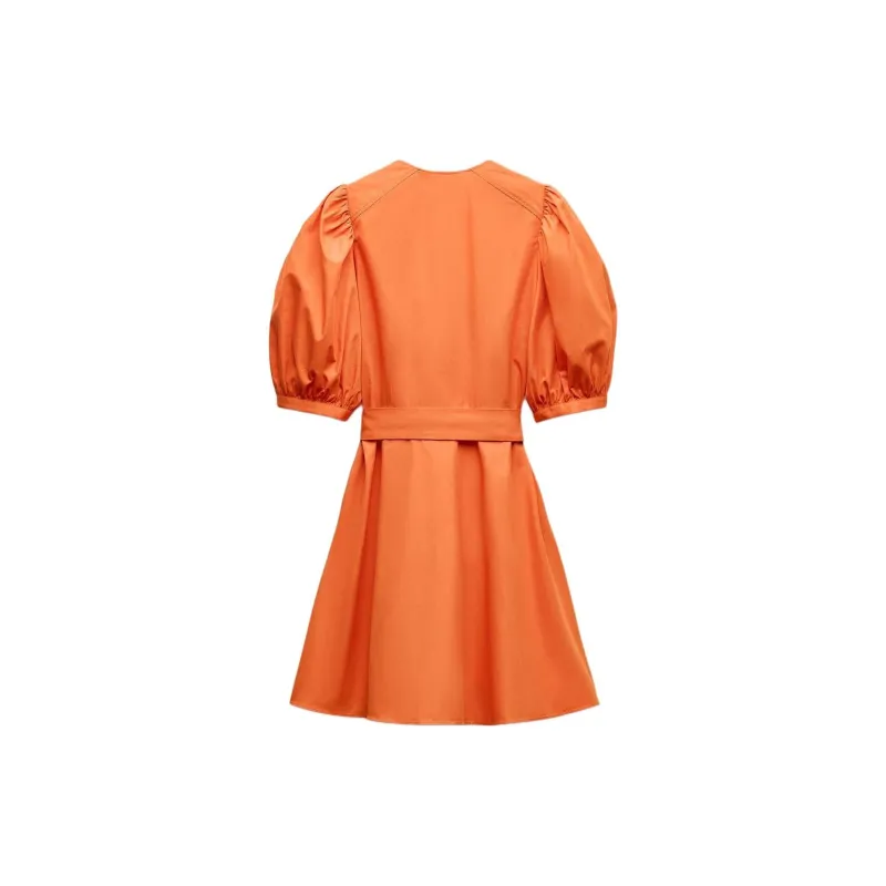 ZARA ZW Series Short-Sleeved Dresses Women's Orange-1