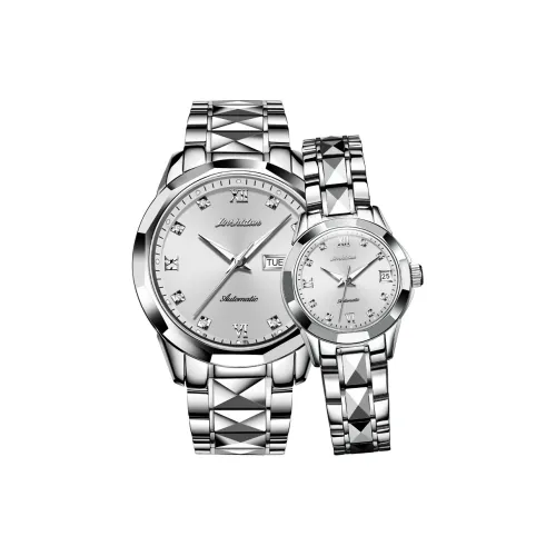 Jin Shi Dun Watch Box For Couples A Pair Mechanical Movement Stainless Steel Watchband Watch Unisex Black Dial