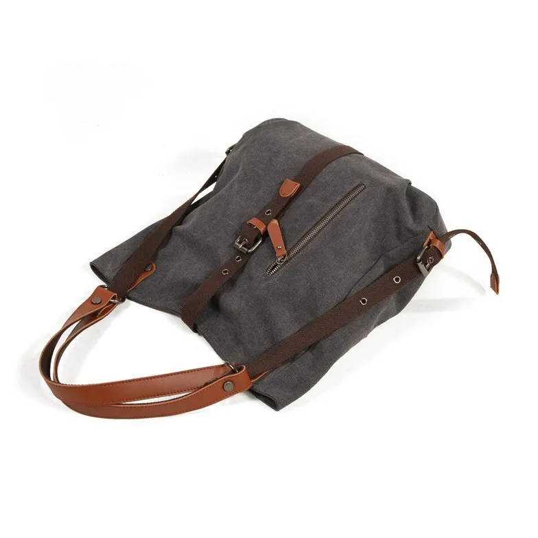 TTaG．baG Canvas With Leather Shoulder Bag Regular Unisex Khaki/Dark Gray-4