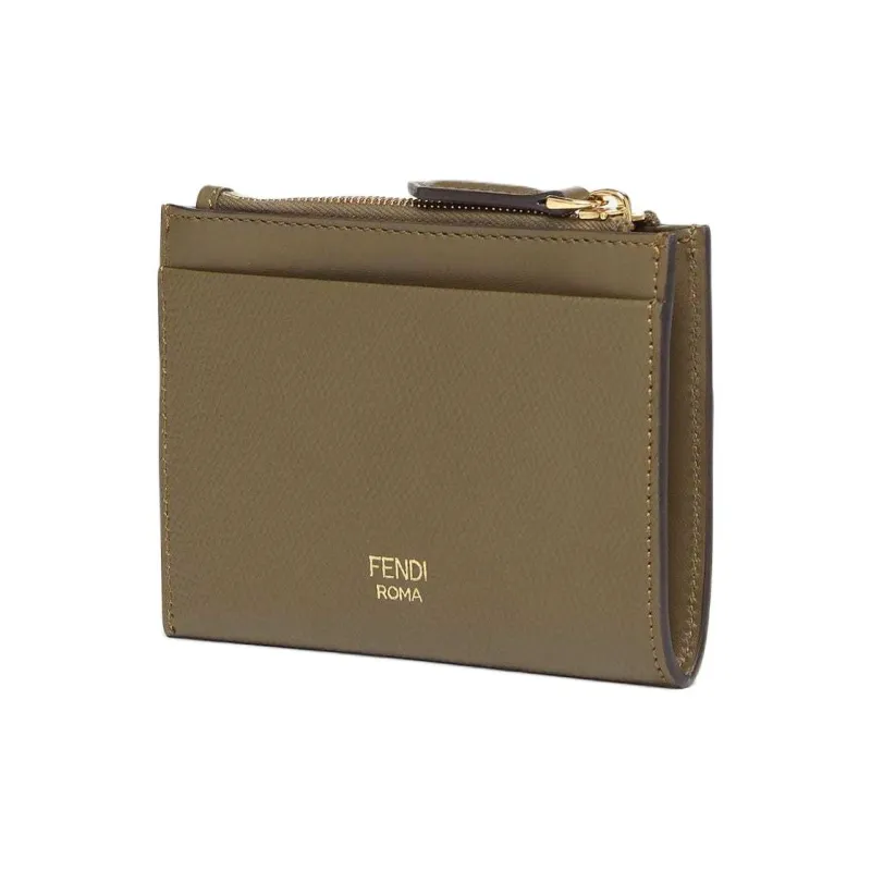 FENDI Cow Leather Card Holder Unisex Green-2