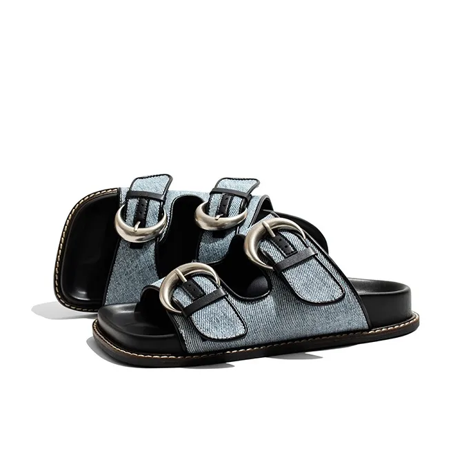 Old Meow Square Toe Flat Lightweight Slide Slippers 2.5cm Women's-1