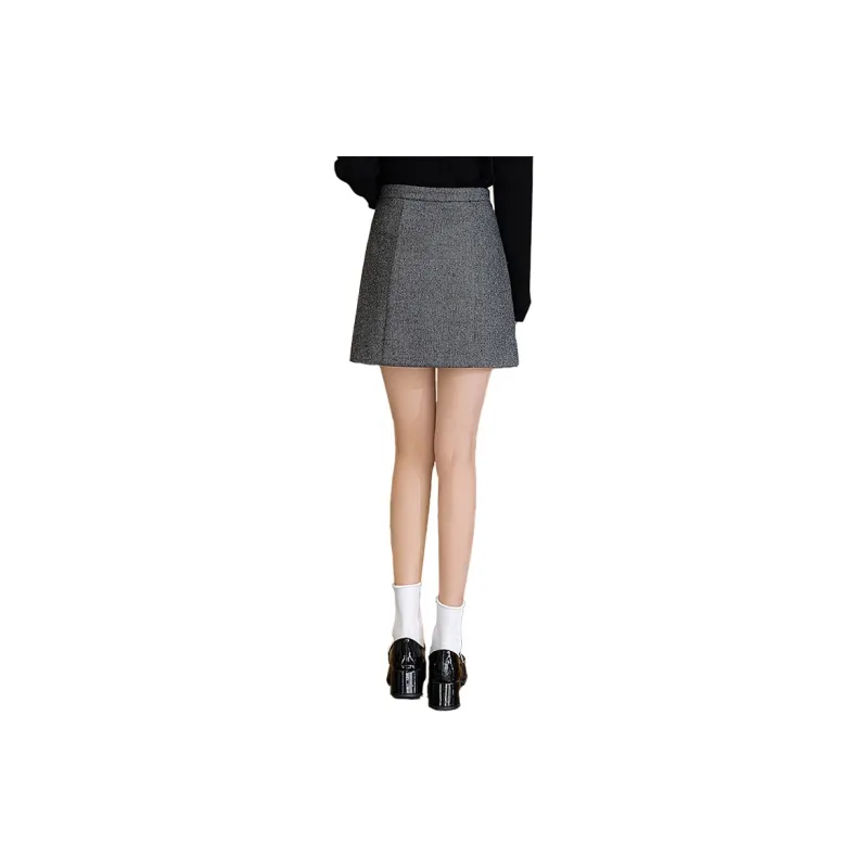 Cypress House Casual Short Skirts Women's Black Gray Herringbone-1