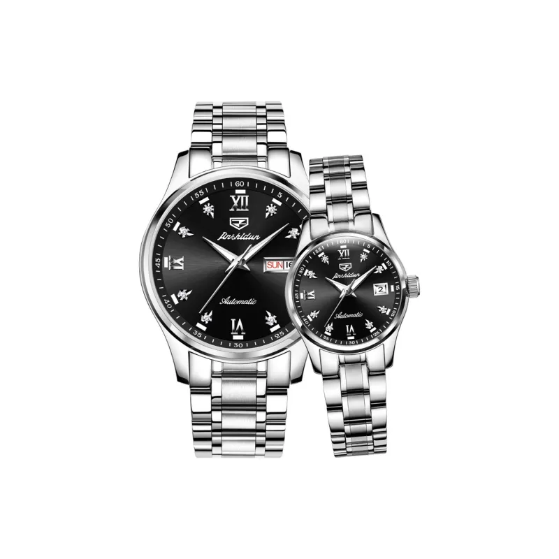 Jin Shi Dun Watch Box For Couples A Pair Mechanical Movement Stainless Steel Watchband Watch Unisex White Dial-0