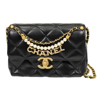 CHANEL Artificial Pearl With Shinny Lambskin Flap Bag, Shoulder Bag, Crossbody Bag Trumpets Women's Black