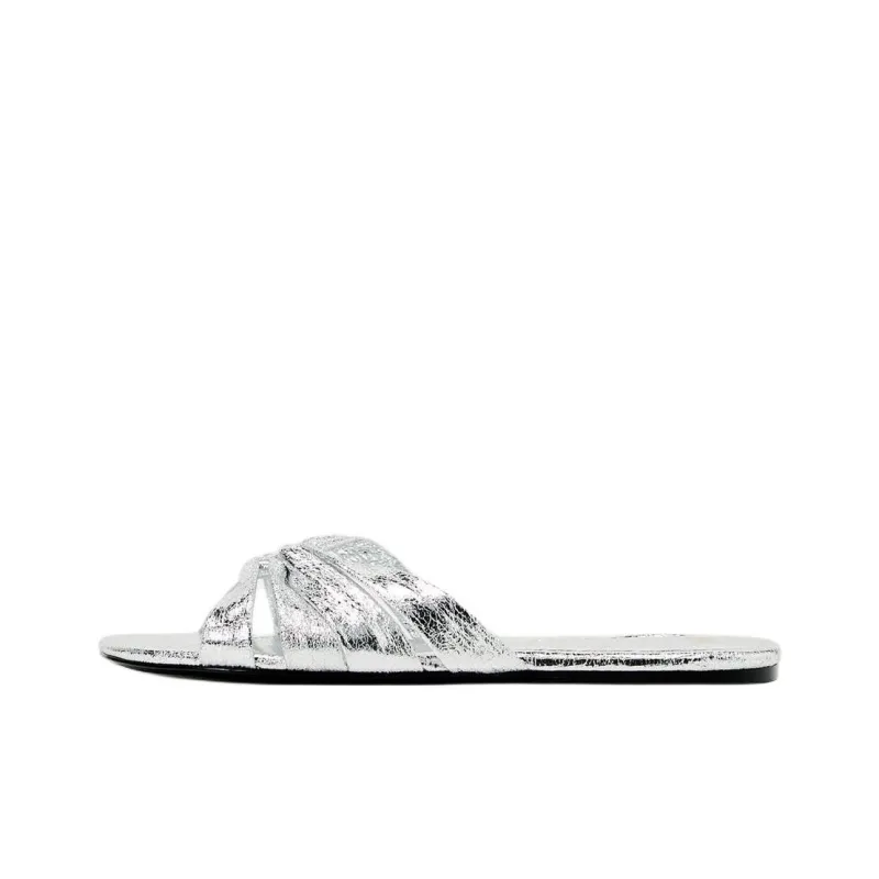 ZARA Slide Slippers Women's Silver-0