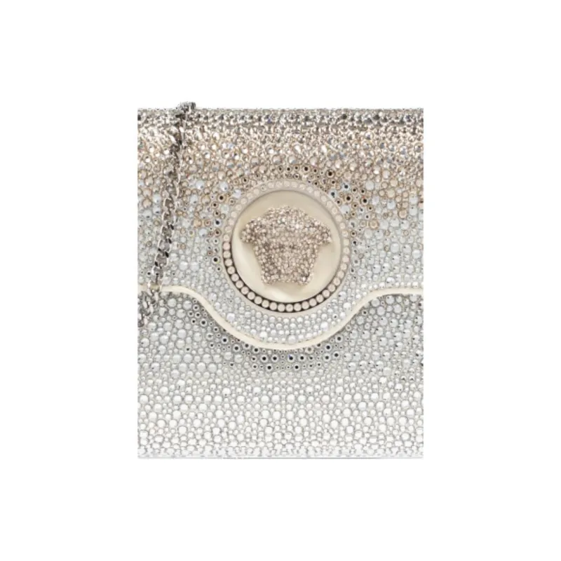 VERSACE La Medusa Viscose With Silk One Shoulder Crossbody Clutch Women's Silver-3