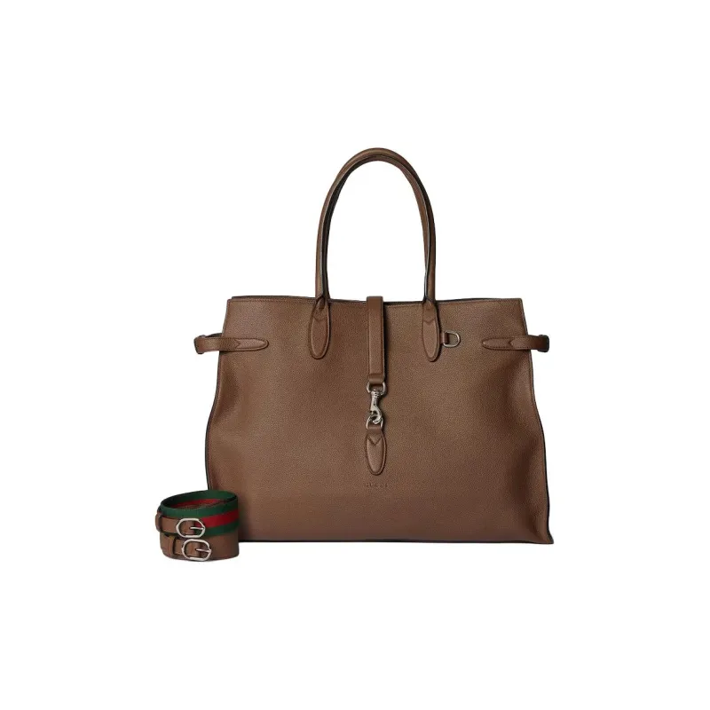 GUCCI Soft Grain Leather Tote Bag, Shopping Bag, Handbag Large Size Women's Light Brown-1