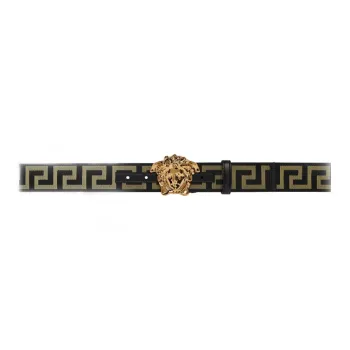VERSACE Medusa Styling Smooth Buckle Fabric Calfskin Leather Belts Men's Black Width: 4CM