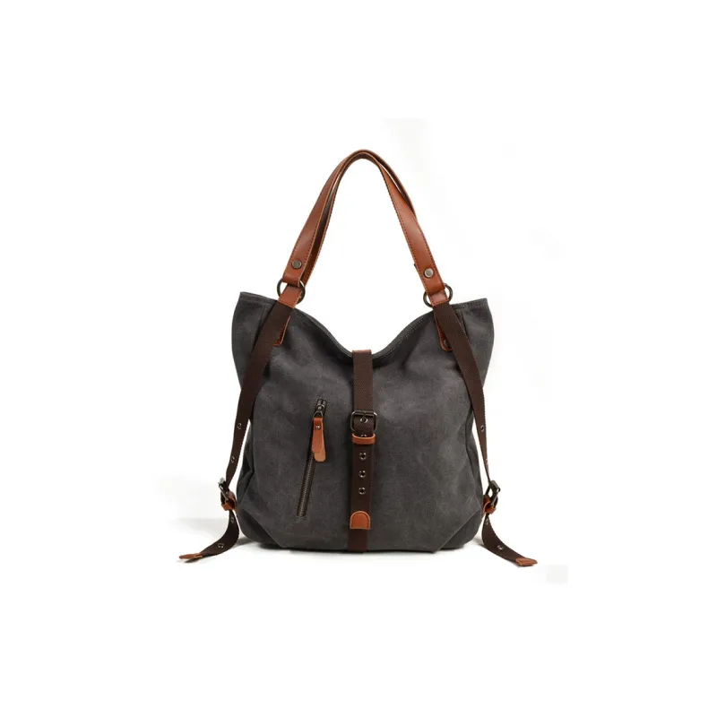 TTaG．baG Canvas With Leather Shoulder Bag Regular Unisex Khaki/Dark Gray-1