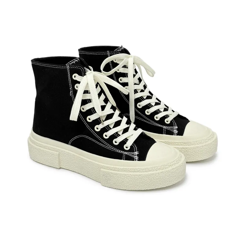 SLNU 3 Anti Slip And Wear Resistant Height Increasing High Top Canvas Shoes Unisex Black-2