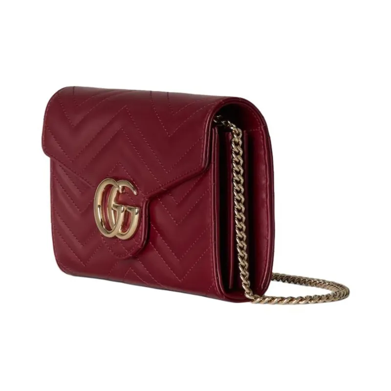 GUCCI GG Marmont Quilted Herringbone Leather Crossbody Bag Shoulder Bag Women's Red-1