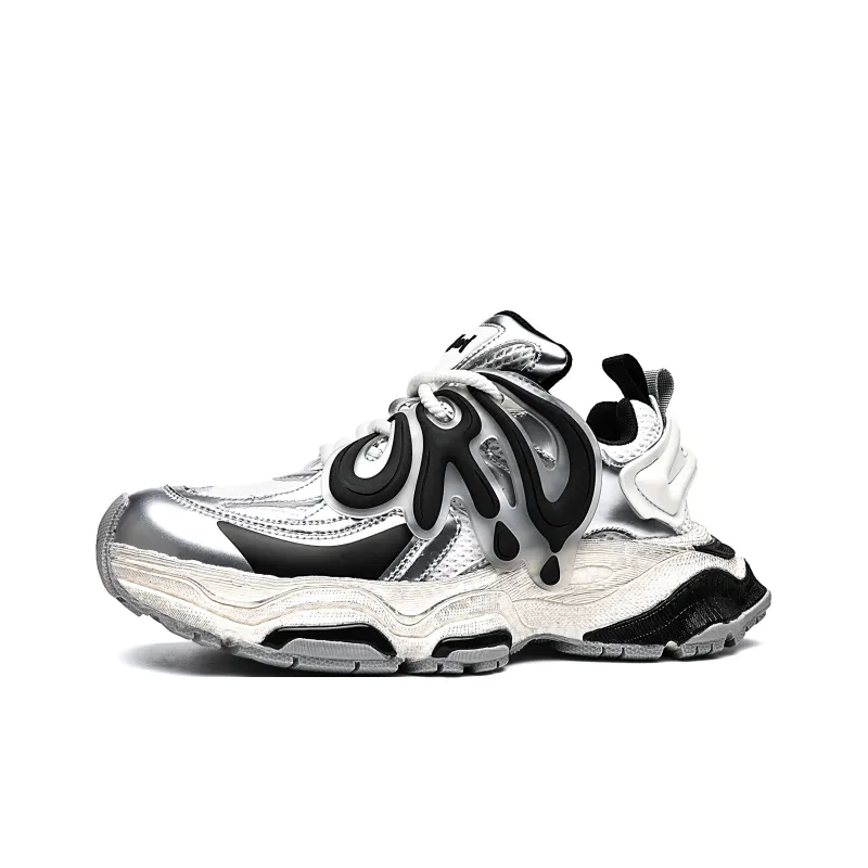 ORD Anti Slip Wear Resistant Impact Resistant Lightweight Height Increasing Low Top Chunky Sneakers Unisex Silver Black-2