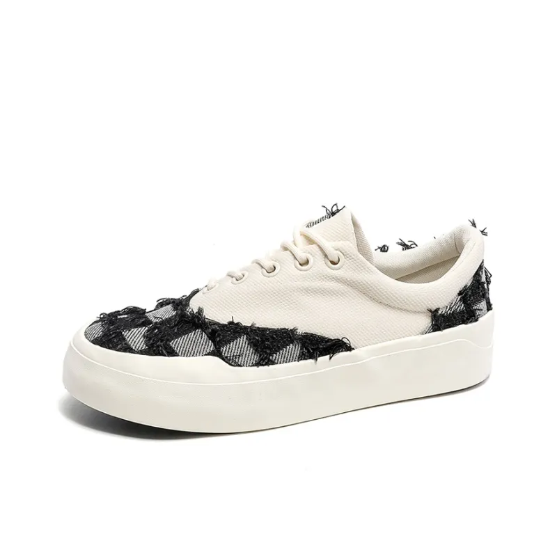 OUBT Niche Frayed Edge Irregular Low Top Canvas Shoes Unisex-8