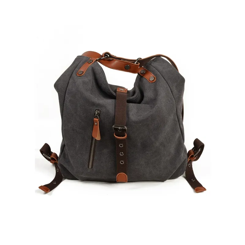 TTaG．baG Canvas With Leather Shoulder Bag Regular Unisex Khaki/Dark Gray-5