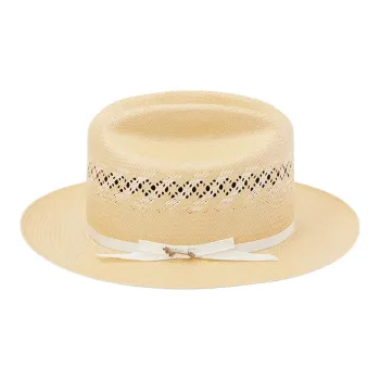STETSON Genuine Leather Straw Sun Protection Hats Unisex Beige