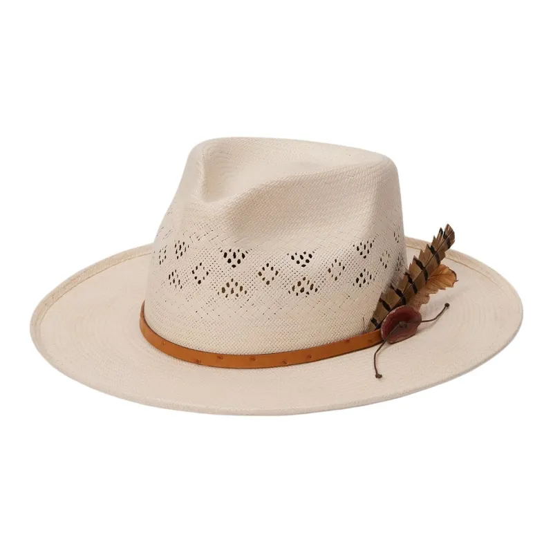 STETSON Silk Agate Stone Fabric Straw Sun Protection Hats Unisex Beige-0