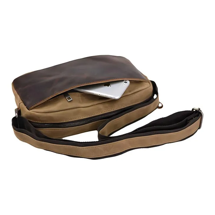 TTaG．baG Canvas With Cow Leather Crossbody Bag Regular Men's Khaki/Green/Black/Dark Gray-3