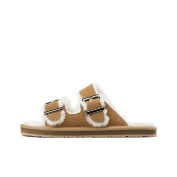 JOSINY Rubber Sole Fuzzy Slide Slippers Women's Velvet Brown