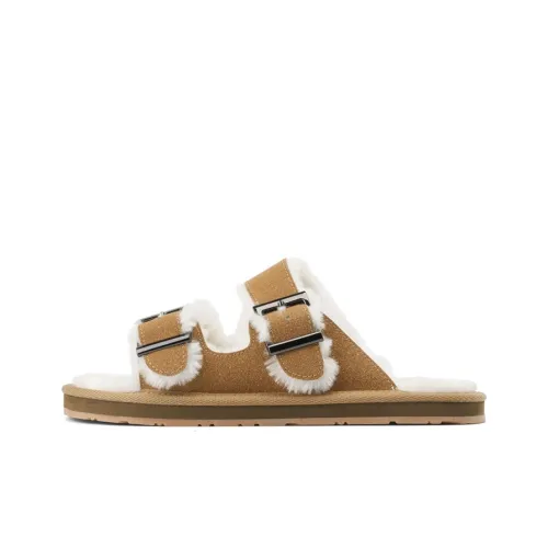 JOSINY Rubber Sole Fuzzy Slide Slippers Women's Velvet Brown