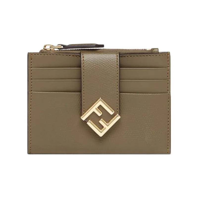FENDI Cow Leather Card Holder Unisex Green-0