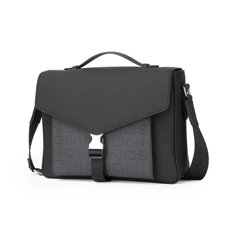 BISON DENIM PVC Versatile Messenger Bag Horizontal Crossbody Bag Handbag Medium Size Men's Black-1
