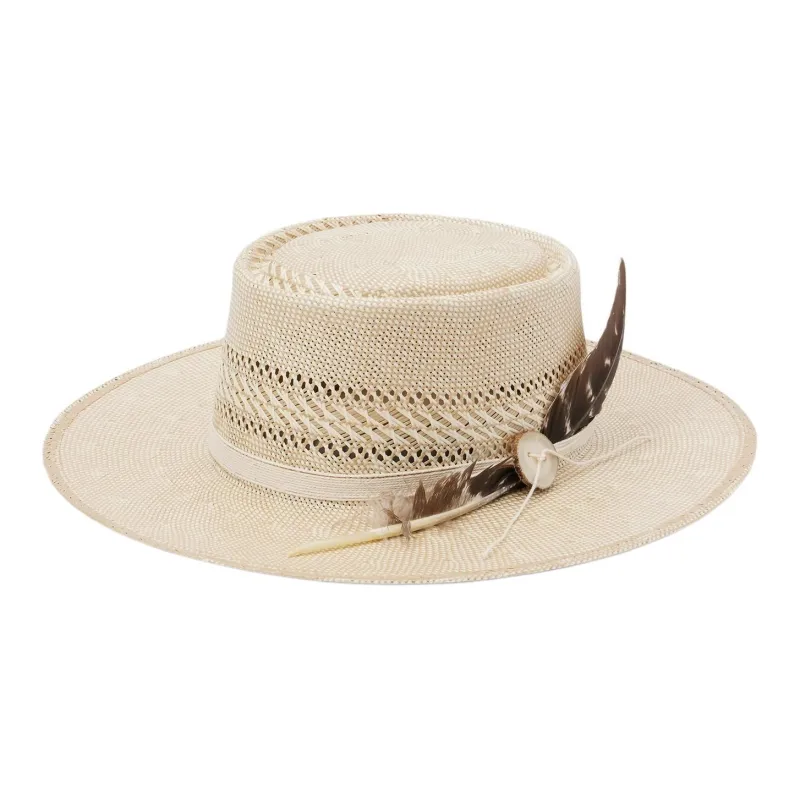STETSON Genuine Leather Straw Cotton Sun Protection Hats Unisex Beige-4