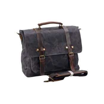 TTaG．baG Oilwax Canvas With Top Grain Cow Leather Crossbody Bag Large Size Men's Dark Gray/Coffee/Army Green