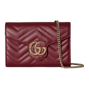 GUCCI GG Marmont Quilted Herringbone Leather Crossbody Bag Shoulder Bag Women's Red