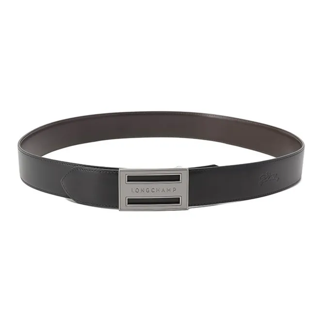 LONGCHAMP Non-Trim Double-Sided Cow Leather Leather Belts Men's Black Mocha 3.5cm-4
