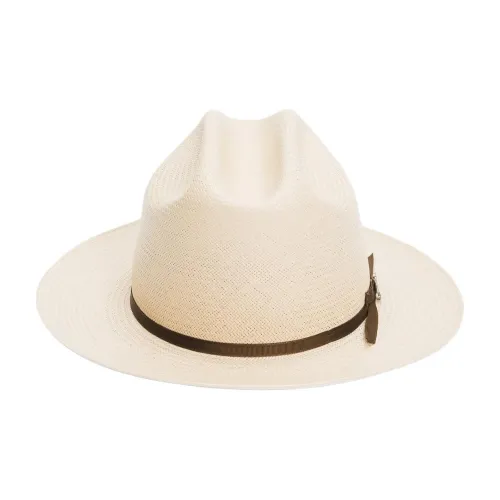 STETSON Genuine Leather Straw Sun Protection Hats Unisex Beige