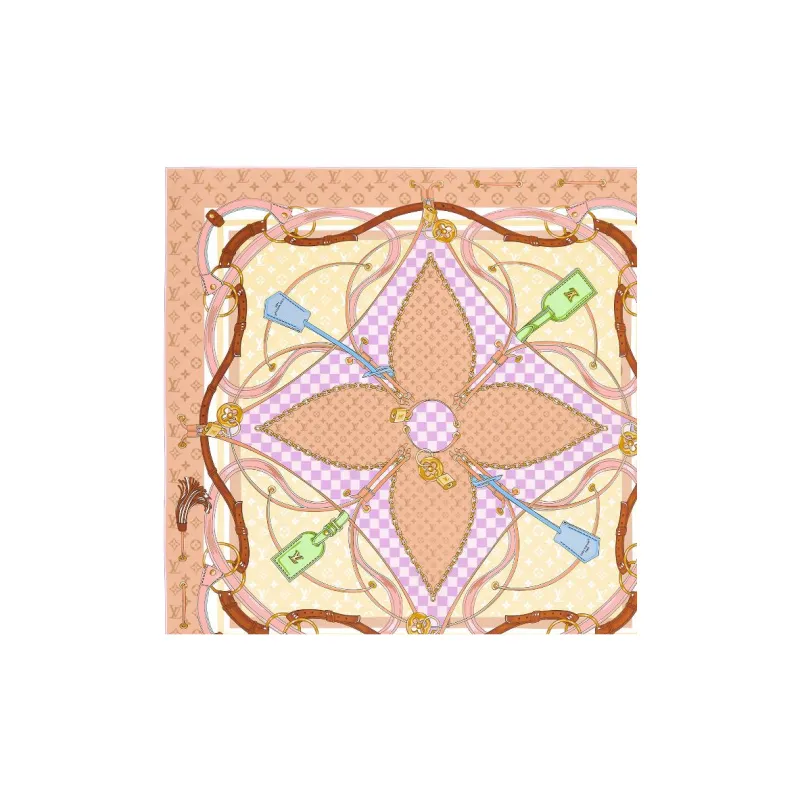 LOUIS VUITTON Silk Silk Scarves Women's Light Brown-2