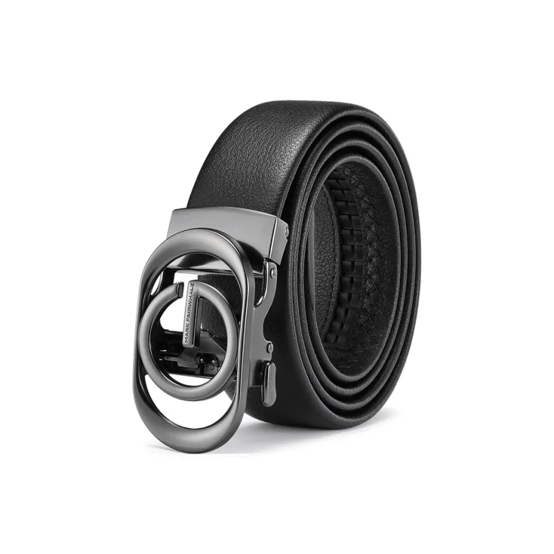 FAIRWHALE Genuine Leather Plain Weave Top Grain Cow Leather Alloy Automatic Buckle Belt Leather Belts Men's Width 3.5CM-0
