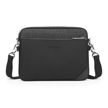 BISON DENIM PVC Microfiber Synthetic Leather Textile Fabric Shoulder Bag Men's Black